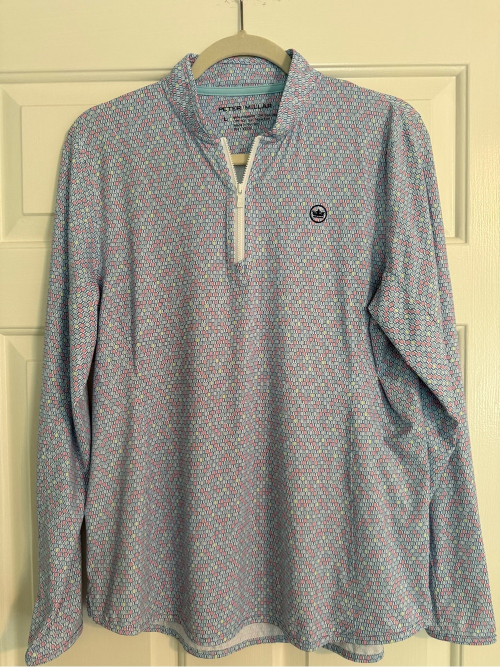 Peter Millar Blue & Pink pickleball paddle Patterned Quarter-Zip Pullover